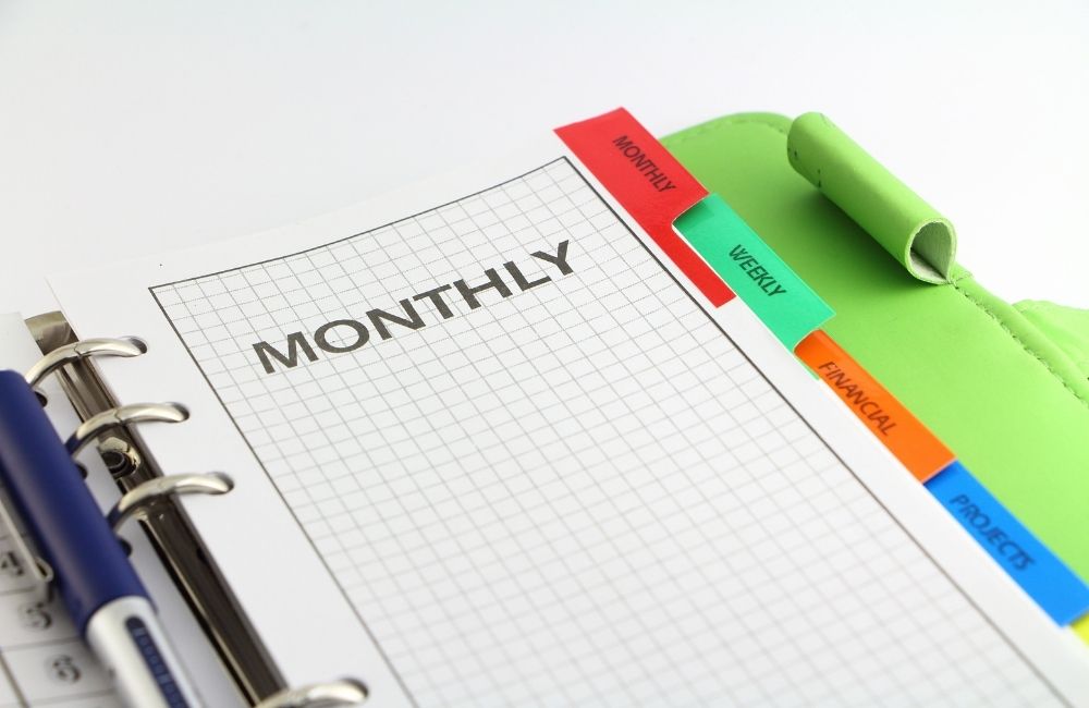 Monthly financial planning illustration with charts
